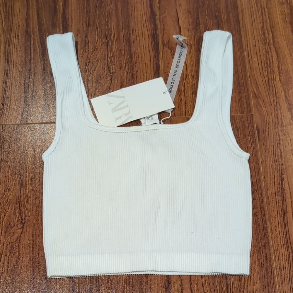 Zara White Fitted Crop Tank Top